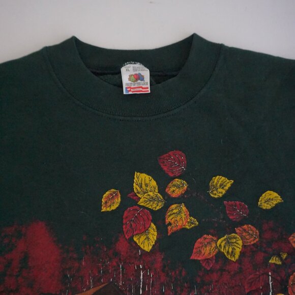 Vintage Fruit of the Loom Green Cabin Leaves Nature Fall Sweatshirt Cabincore XL - Picture 9 of 10